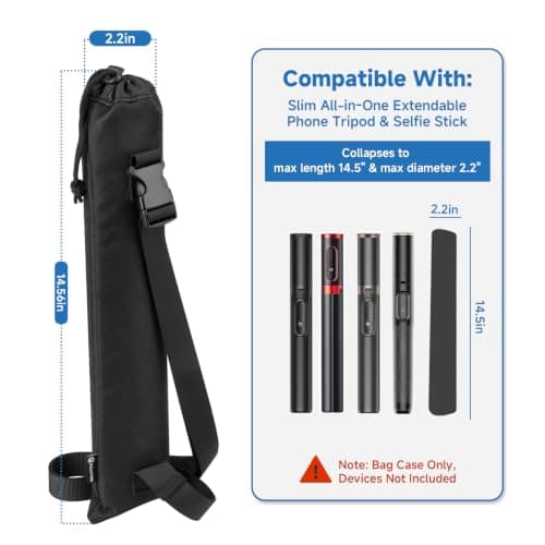 Compact Travel Bag for Slim Selfie Stick Extendable Cell Phone Tripod Stand — view 2