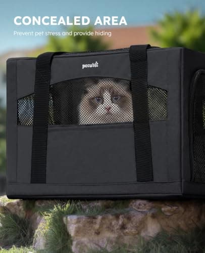 pecute Cat Carrier XL, Extra Large Stable Cat Carrier Handbag, Dark Grey — view 4