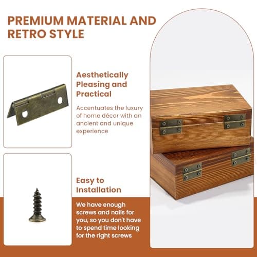 MARRTEUM 1 Set Jewelry Box Hinges Hasp Catch, Retro Engraved Decorative Hardware Kit with Screws for DIY Wooden Case Furniture Cabinet Suitcase Decoration and Repairs (Antique Bronze) — view 4