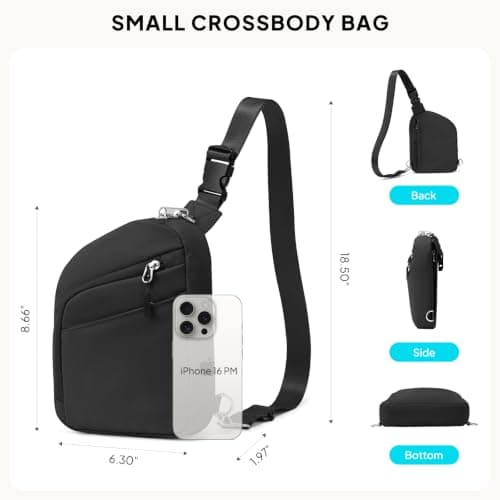 TOPEAST Anti Theft Crossbody Bag for Women Men, Small Sling Bag Crossbody Bags for Women Travel Sport Hiking Workout, Black, S, Anti-theft Crossbody Travel Bag for Women Men Black — view 4