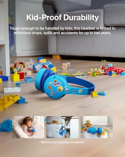 Belkin SoundForm Mini Kids Wireless Headphones with Built-In Microphone, 30H of Playback Time, & Fun Stickers - Over-Ear Headsets for Online Learning, School, Travel, iPhone, iPad, Galaxy - Blue — view 4
