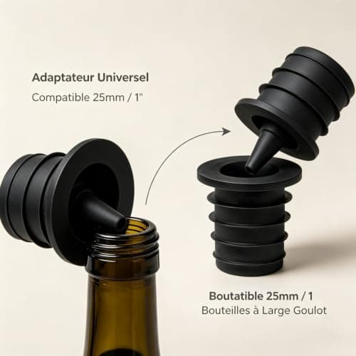 1/6Pcs Silicone Liquor Pourer Adapter Liquor Pourer Spout Dust Covers Up to 1 Inch/25mm Neck Extra Large Universal Olive Oil Wine Bottle Pour Spout Convertor Connector Kitchen Gargets (1) — view 2