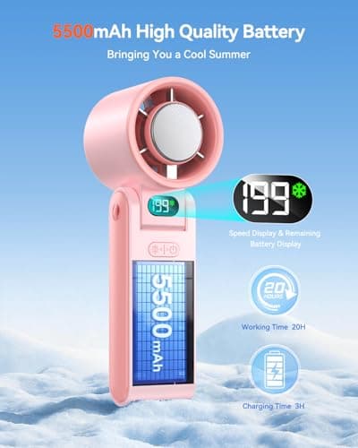 Fanseesy Portable Handheld Turbo Fan with Ice Cooler, 199 Speed Personal Fan,5500mAh Rechargeable,20H Cooling Time,20000 RPM Powerful Silent Motor, Summer Essential for Travel/Outdoor/Office,Pink — view 4