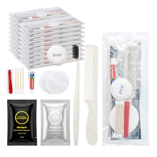 HQSLsund Travel Toiletry Kit Bulk, 7-in-1 Disposable Personal Hygiene Kit, Basic Toiletry Kits for Men & Women, Homeless Care Supplies Charity Kit for Guest, Hotel, Camping, Travel, Donation, Beige