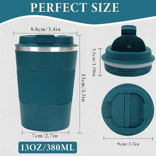 AidShunn Travel Mugs, 380ml Insulated Coffee Cup with Leakproof Lid - Reusable Double Walled Coffee Mug, Stainless Steel Thermal Cup for Hot Cold Drinks, Water and Tea (Blue) — view 2