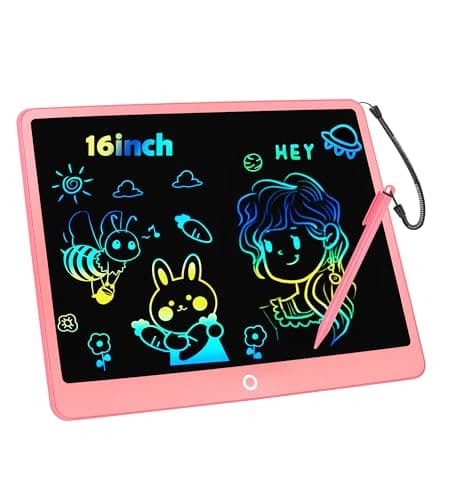 LCD Writing Tablet Doodle Board, 16inch Colorful Drawing Tablet Writing Pad, Kids Travel Essentials, Toddler Toys for 3 4 5 6 7 8 Year Old Girls Boys- Christmas and Birthday Gifts (Pink)
