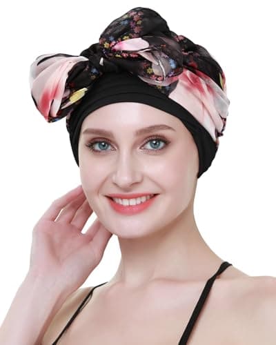 Chemo Hair Turban for Cancer Women Head Wrap Scarves Long Hair Wig Accessories Burgundy Black — view 2