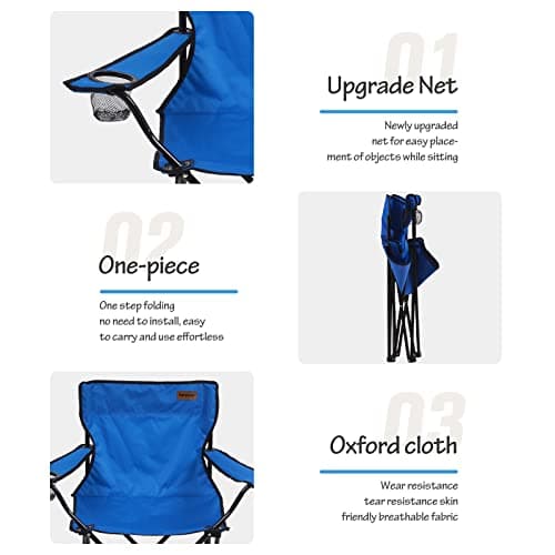 Rainberg Folding Camping Chairs, Comfortable Heavy Duty Structure, Extra Wide Garden Chair with Hard Armrest Foldable Fishing Chair Outdoor Fold up, Cup Holder with Carry Bag (Pack of 1, Blue) — view 5