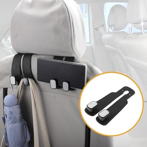 2Pcs Car Seat Back Hooks, Leather Vehicle Headrest Hook Backseat Hangers with Dual Hooks, Car Seat Organiser Hook for Hanging Bags Purses Handbags, pace-Saving Travel Organizer for Automobiles — view 6