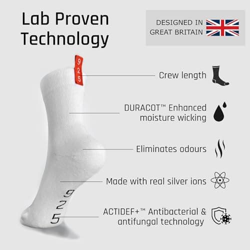 925Socks Silver-Ion Technology Performance Sports Running Socks Anti-Odour Breathable Cushioned Gym Blister Free Compression for Men & Women Sizes 3-7, 7-12 3/W/S — view 2