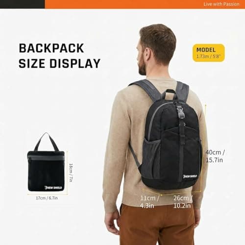 mefound Waterproof Lightweight Backpack for Men Women, 20L Small Foldable Rucksack for Travel, Cabin Size Daypack for Hiking Work School, Compact Water Resistant Bag with Bottle Holder — view 6