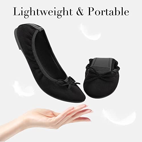 Greatonu Women's Ballet Pumps Comfort Foldable Portable Travel Slip on Slipper Bow Tie Flats Shoes Black 7 UK — view 6