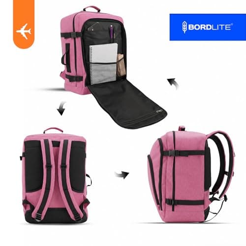 Bordlite EasyJet Cabin Backpack 45x36x20cm PInk – Underseat Cabin Bag for Ryanair, Wizz Air & 30+ Airlines, Lightweight Carry On Travel Backpack with Compression Straps & Laptop Storage — view 5