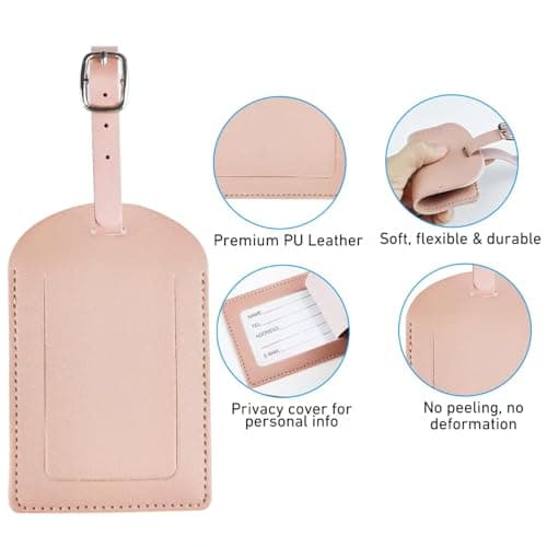 4Pcs Luggage Tags, Leather Suitcase Tags with Adjustable Strap and Privacy Cover, Prevent Loss of Bags and Suitcases Travel/Business/Home Use — view 3