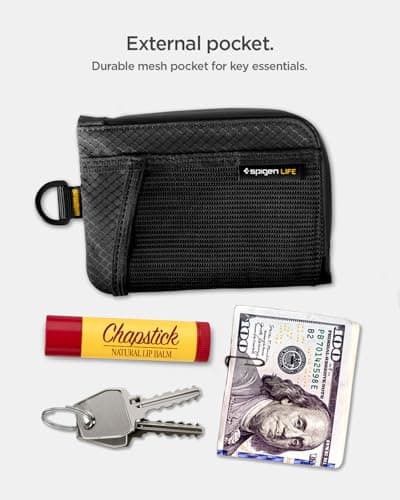 Spigen Life LF300 RFID Blocking Slim Card Wallet, Water-Resistant EDC Pouch with YKK Zipper, Holds 10 Cards, D-Ring & Front Mesh Pocket - Black — view 5
