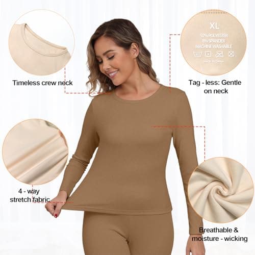 IWOLLENCE Thermal Long Sleeve Top Women (Light Brown, M) — view 5