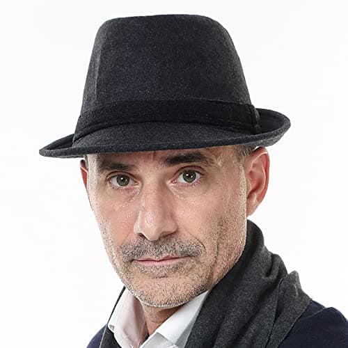 Men Fedora Trilby Hat Panama Hat Elegant Winter Bowler Hats Classic Short Brim Jazz Cap Vintage Style Warm Autumn Winter Gentleman Homburg Party Gangster Cap for Travel Beach Party Outdoor Dark Grey — view 2
