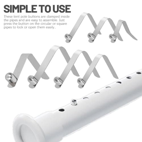 Mardatt 21PCS 7 Sizes Push Button Spring Clips Kit, Stainless Steel Push Button Clips, V Shaped Tent Pole Clips, Spring Snap Clips Locking Tube Pin for Camping Kayak Paddle Tent Pole — view 6