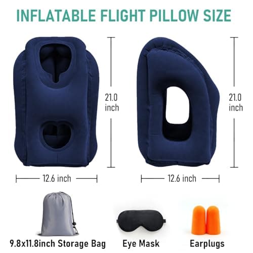 2 Pack Inflatable Travel Pillow for Airplane, Airplane Pillow for Sleeping to Relieve Neck and Shoulder Pain, Support Head Inflatable Pillow for Long Flights, Used for Airplane, Car, Office (Blue) — view 3