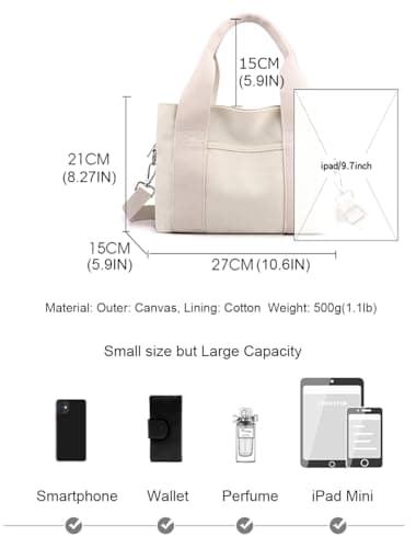 zhongningyifeng Women Canvas Handbag Shoulder bags Small Casual Multi-Pocket Top Handle Tote Crossbody Bag (black) — view 3