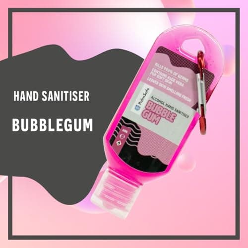 Palm Safe Bubble Gum 60ml Anti Bacterial Premium Hand Sanitiser Travel Size Refillable Clip Bottle Quick Drying Non Sticky Extra Moisturising Kills 99.9% of Viruses and Bacteria — view 3