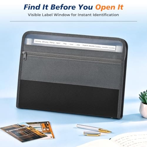 13 Pockets Portable File Organiser, A4 Accordion Document Organiser with Zipper Closure, Tabs, Sticky Labels & Extra Front Pocket for Home Office Travel — view 4