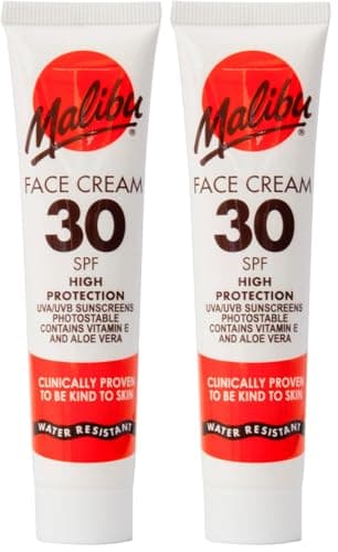 Malibu Sun SPF 30 Face Cream, High Protection, Vitamin Enriched, Water Resistant, 40ml (Pack of 2)