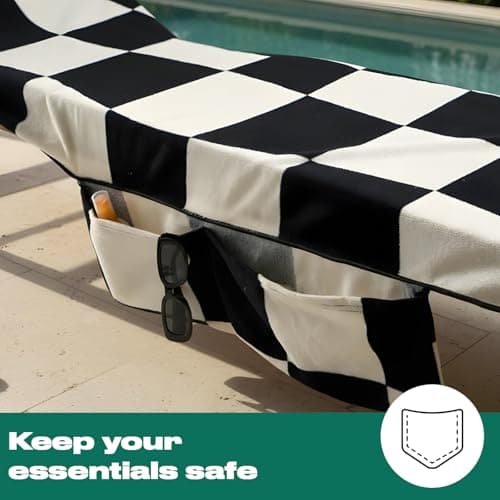 OHS Sun Lounger Towels with Pockets, Soft Quick-Dry Towel Absorbent Beach Towel in a Bag Lightweight Large Beach Towels for Adults Summer Holiday Essentials, 75 x 215cm - Monochrome Checkerboard — view 3