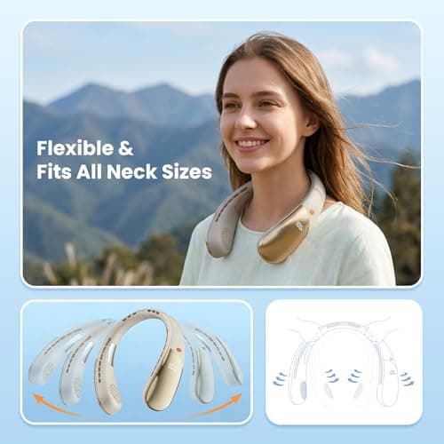 GlauStalos Bladeless Neck Fan with LED Display, USB Rechargeable, 360° Airflow, 6 Speeds, Wearable Personal Fan for Travel Office Outdoor Men Women (Beige) — view 5