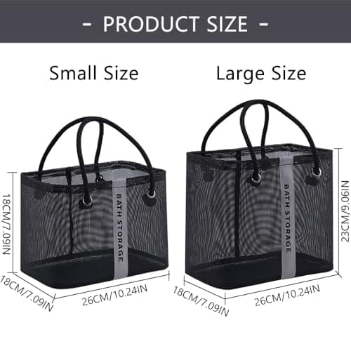 PIGIAOKA 2 Pack Mesh Shower Caddy Basket, Portable Shower Caddy Bag Cleaning Supply Storage Organizer with Handle for College Dorm Bathroom, Swimming, Gym, Beach, Travel (Black & White) — view 5