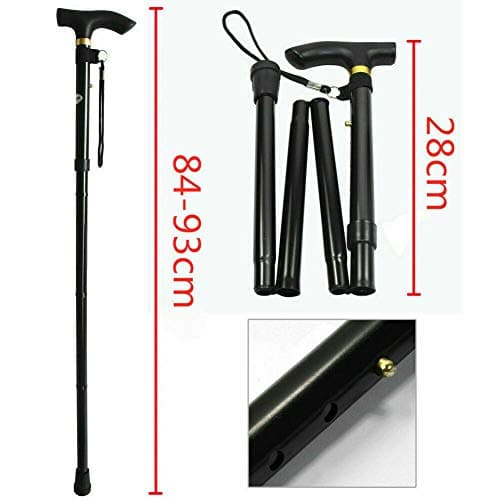 KAV Walking Stick, Easy Adjustable Height Folding Extendable Walking Cane, Lightweight Flexible and Durable Walking Aid Mobility Aid Collapsible Walking Stick (Black) — view 3