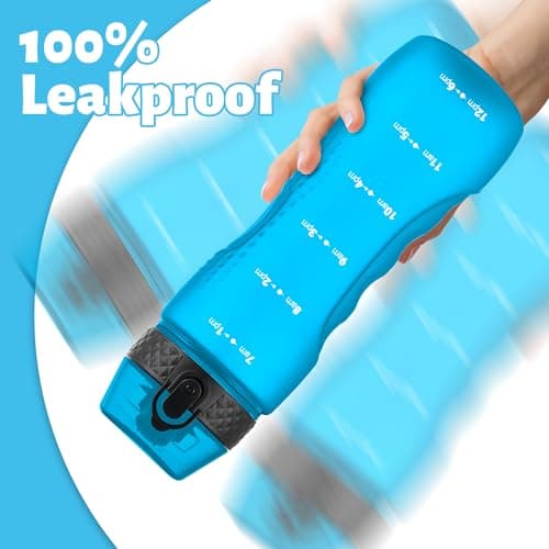 OLDLEY 750ml/25oz Water Bottles with Straw BPA Free Tritan Water Bottles for Gym School Sports Travel Leakproof Time Markings Drink Bottles Reusable Hydrate for Adult Kids Women Men(Blue, 1 Lid) — view 4