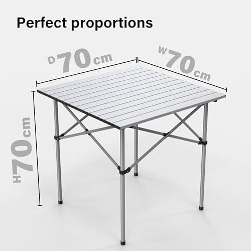 Portable Aluminium Camping Table, Lightweight Outdoor Table Folding Steel Frame with Roll Up Top Carry Bag, Compact Stable Foldable for Garden, Beach, Camping Hiking,Picnic (70 x 70 x 70cm) — view 2