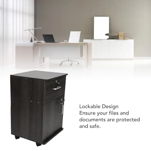 Hamwesh Mobile File Cabinet with Wheels and Locks, Under Desk Vertical Filing Cabinet for A4 Letter Size and Hanging Folders, Rolling Printer Stand Storage Cart for Home Office (Walnut Color) — view 3