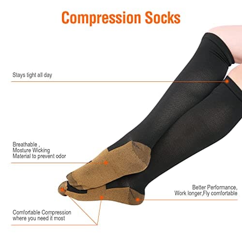 Gifts UK 2 Pairs Copper Infused Anti-Fatigue Compression Unisex Flight Travel Socks Anti Swelling DVT Support UK Stock (Large/X Large), Black — view 5