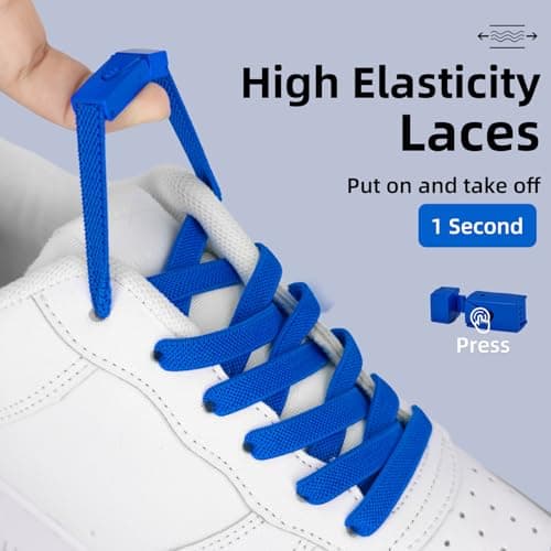 Lacesgian 8mm No Tie Elastic Shoe Laces for Trainers, Flat Stretchy Quick Lock Shoelaces for Running walking Sneakers Adults (Blue, 54"/140cm) — view 2