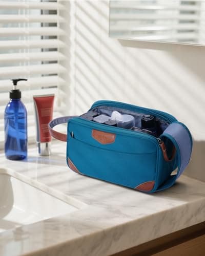 ECOHUB Wash Bag for Men, Water-Resistant Travel Toiletry Bag with Wet Pocket, Recycled Dopp Kit Shaving Bag Fit Full Size Toiletries, Wide-Open Dual Zipper Cosmetic Makeup Organizer Bag, Blue Green — view 2