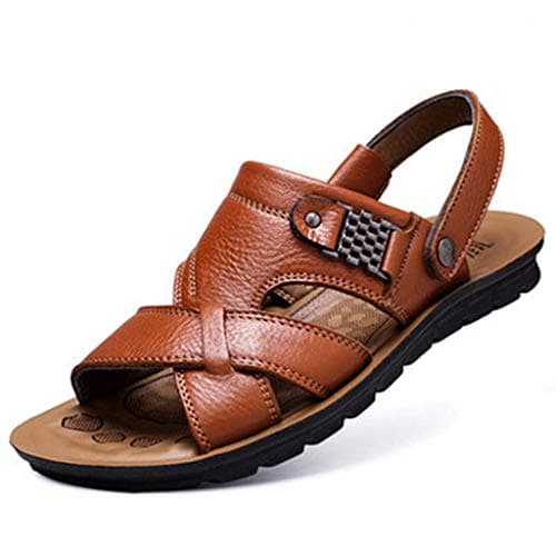 YIzdegg Sandals Men's Comfortable Outdoor Sandals Soft Leather Summer Shoes Non-Slip Sandals Open Toe Slippers Arch Support Slippers Casual Shoes Slingback Hiking Sandals Sports Sandals, khaki, 8 UK — view 5
