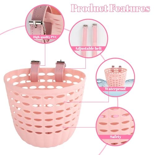 Kids Bike Basket Set - Pink Bicycle Basket with Wheel Spoke Beads Bicycle Bell Bicycle Windmill Bike Tassels. with Ajustable Straps, Detachable Girls Bicycle Accessories for Birthday — view 6