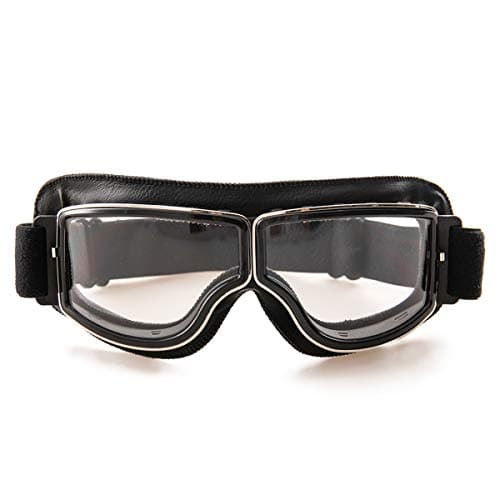 Evomosa Motorcycle Goggles PU Leather Windproof Sunglasses Sports Glasses Retro Bike Glasses for ATV Motocross (Black)