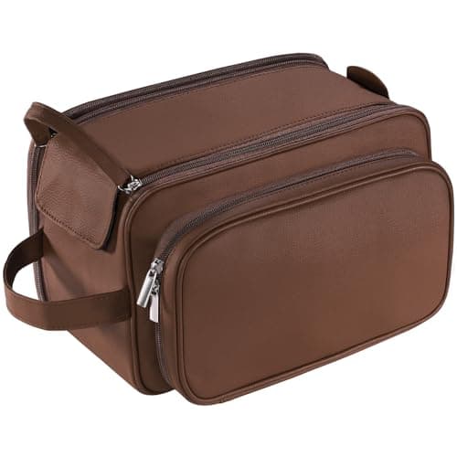 Large Toiletry Bag for Men, PU Leather Travel Toiletry Organizer, Dopp Kit Water-resistant Shaving Bag for Toiletries Accessories Toiletries Organizer Cosmetic Bags, Brown, XL, Toiletry Bag