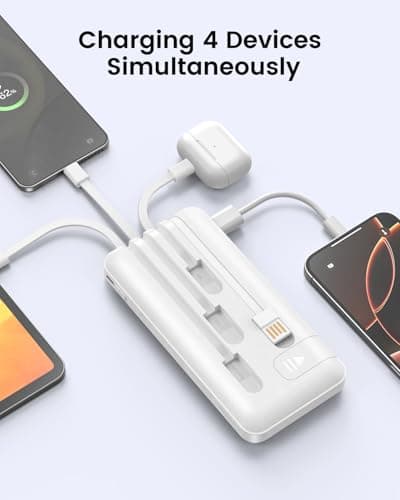 26800mah Power Bank With 4 Built in Cables, 22.5W Fast Charging Portable Charger USB C Powerbank with LED Display & Stand,Battery Pack for iPhone 17 16 15 14 13 12 Samsung Xiaomi Mobile Phone, White — view 4