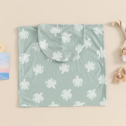 Kids Toddler Baby Boy Hooded Poncho Towels (Sea Turtle Green, 6-12 Months) — view 3