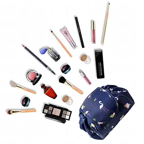Vavabox Lazy Drawstring Makeup Bag, Flat Lay Cosmetic Bags (Navy Flamingo) — view 6