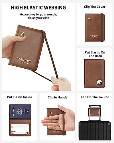 Stouchi Passport Holder Airtag Wallet,UK Passport Cover with RFID Blocking Protector PU Leather Travel Wallet Organiser Document Holder for Men&Women Passport,Business Cards,Boarding Passe,Matte-Brown — view 5