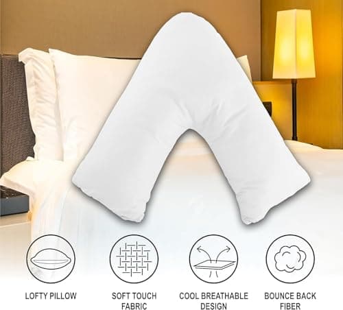 Comfy Nights Orthopedic V Shape Pillow Extra Support For Head, Neck & Back with Free Cover - Mid Blue — view 3