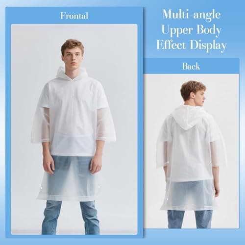 CHGANG Waterproof Poncho Adult, Reusable Rain Poncho Lightweight Waterproof Raincoat Emergency with Hood for Outdoor Hiking Camping Cycling Traveling (Clear) — view 4