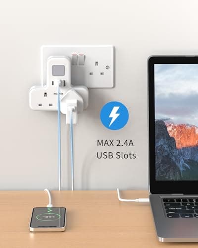 Double Plug Adaptor with USB (1USB-C), MSCIEN Plug Extension Socket Extender with Night Light Multi Plug Adapter, White Plug Adaptor, Wall Socket UK Power Strip for Home, Office — view 5