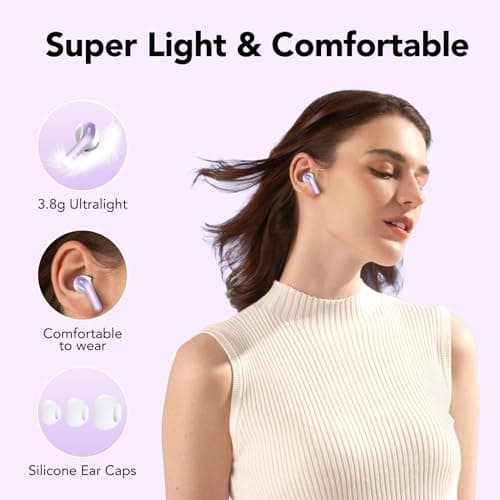IKT Ear Buds Wireless Earbuds, 50Hrs Playtime Bluetooth Earphones, Bluetooth Headphones 5.3, In Ear with 4 ENC Call Noise Cancelling Mics, Bass Boost 85%, Mini Earbuds IPX7 Waterproof, USB-C(Purple) — view 6