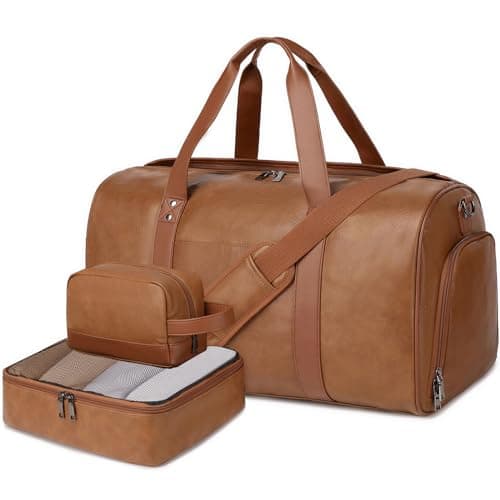 3PCS Faux Leather Weekender Bag for Women Men Travel Bag Overnight Bags